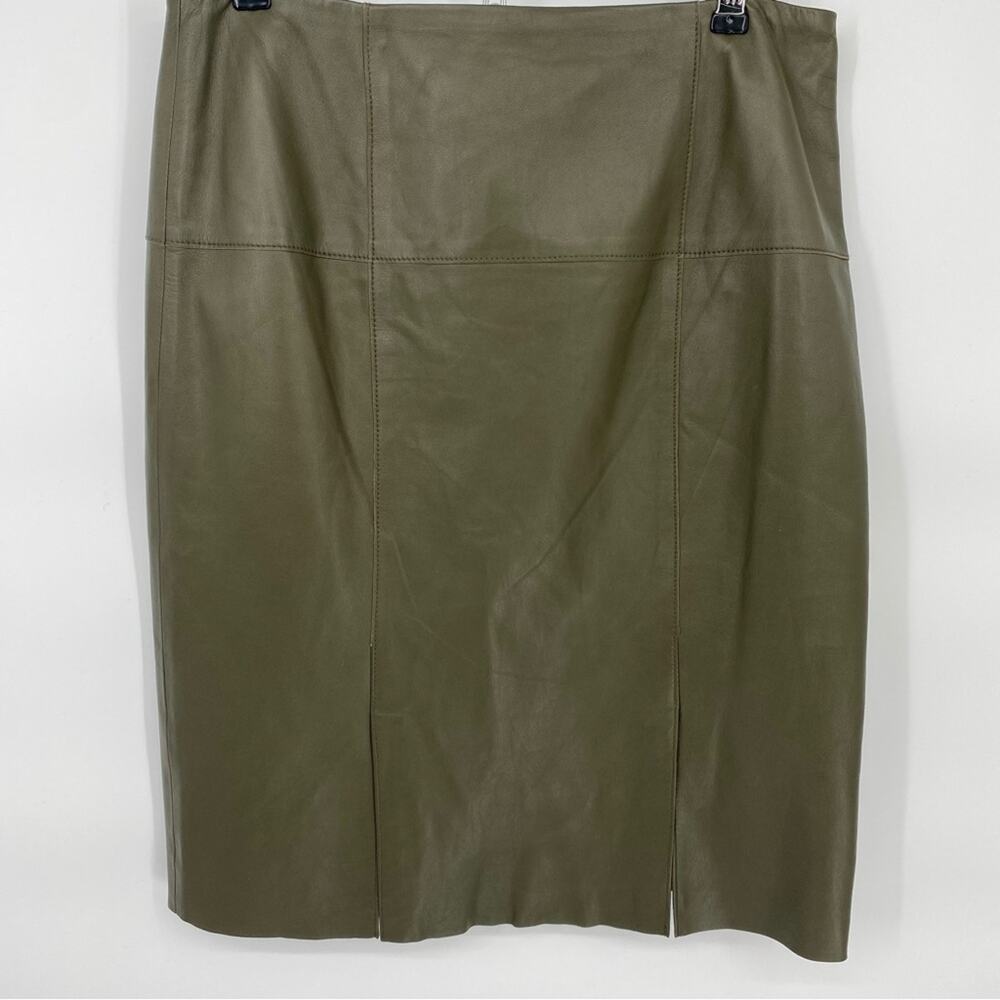WORTH skirt New York 100% leather olive green color size 6